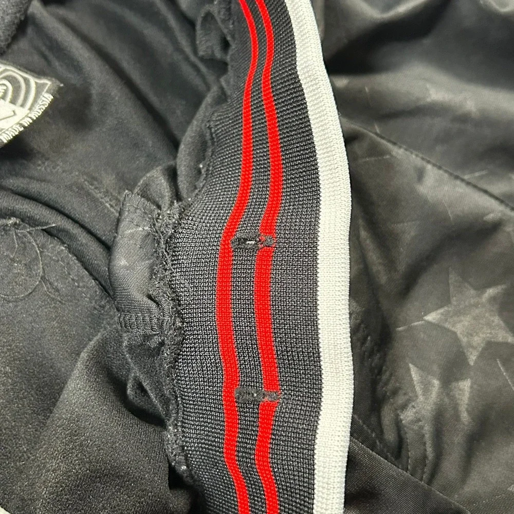 Cybertek Track Pants Large Black Star Print Striped Zip Ankle Russian Made